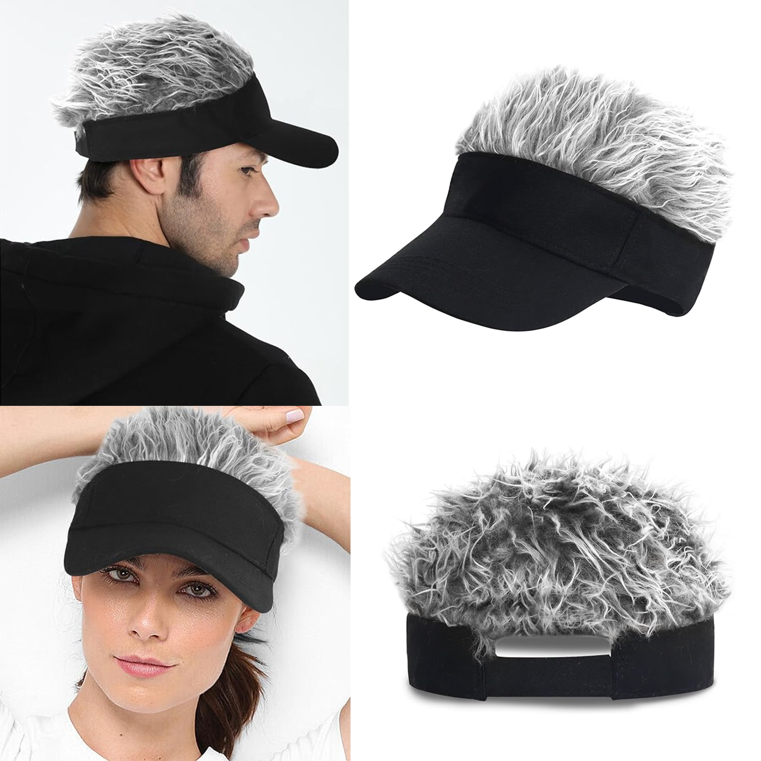Visor Sun Hat - Men's Visor with Hair Fake Hairs