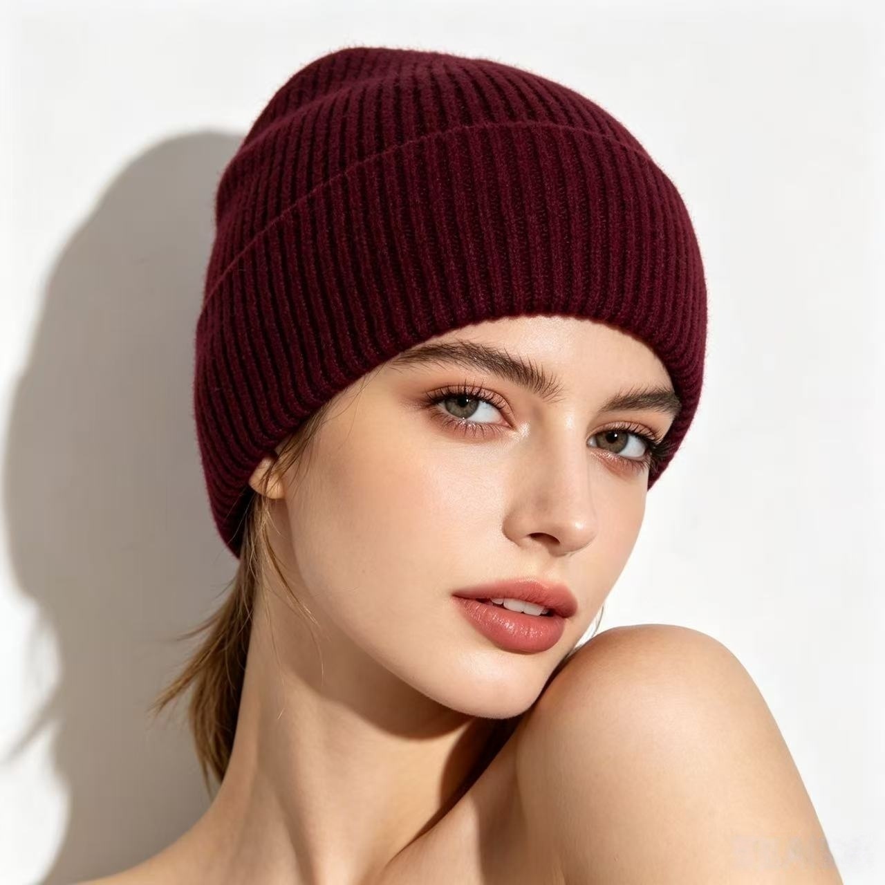 Navy Blue Ribbed Knit Thermal  - Beanie Cuffed Knit บทวิจารณ์และราคา