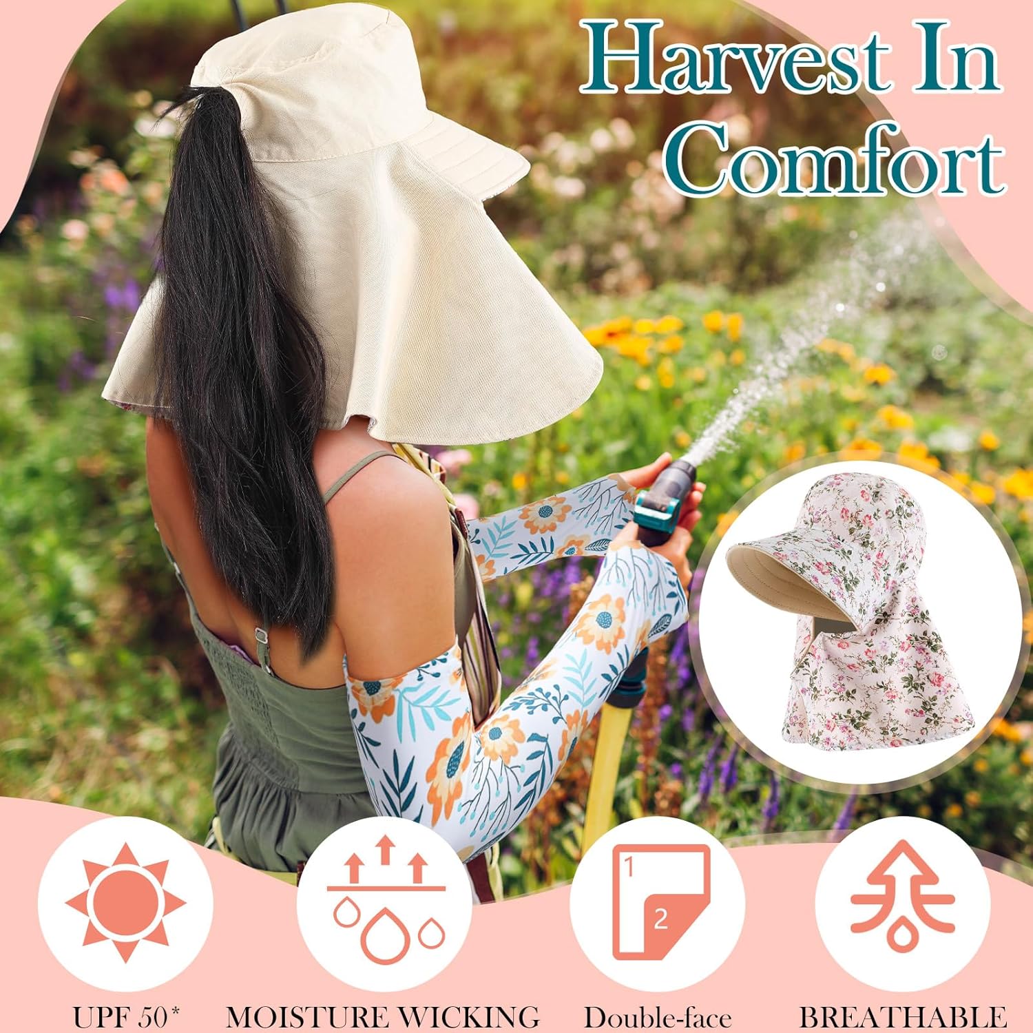 2 Pcs Floral Garden Hat for Wo - Sun Hat Wide Brim บทวิจารณ์และราคา