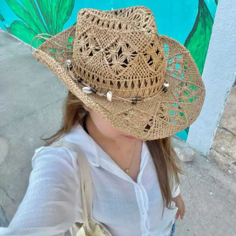 Summer Straw Hat Beach Women M - Cowboy Hat Straw บทวิจารณ์และราคา