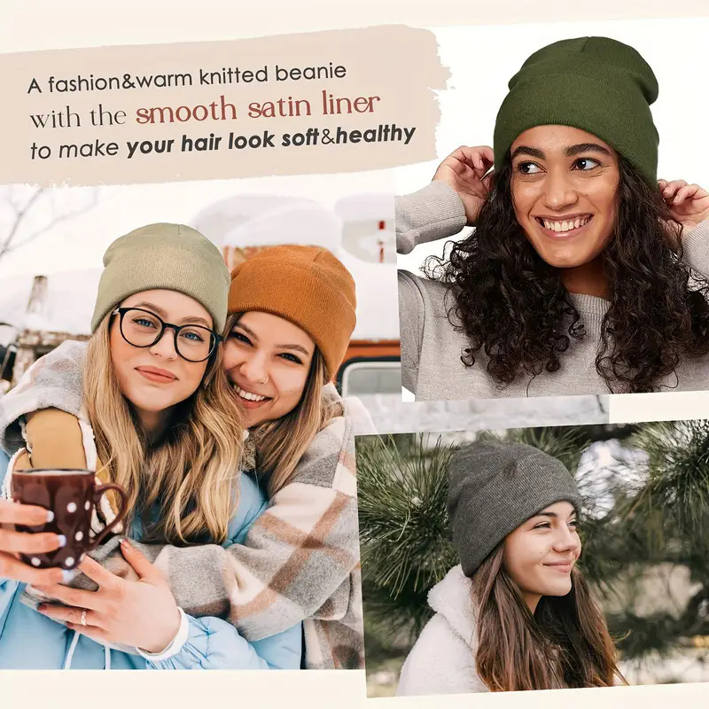 Unisex Satin Lined Anti Static - Beanie Cuffed Knit บทวิจารณ์และราคา