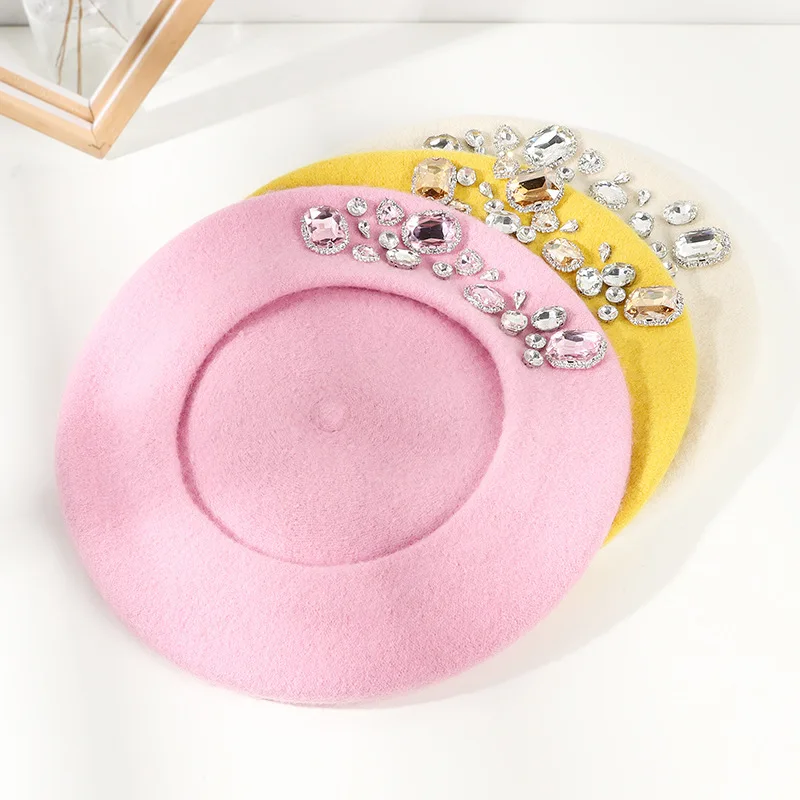 French Beret Thick Rhinestone  - Beret French Wool บทวิจารณ์และราคา