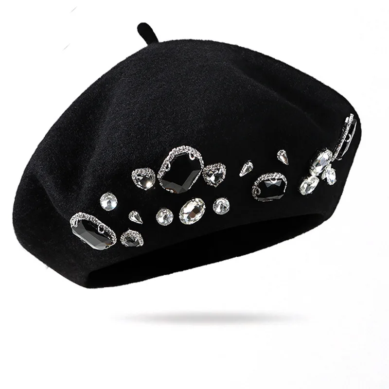 French Beret Thick Rhinestone  - Beret French Wool บทวิจารณ์และราคา