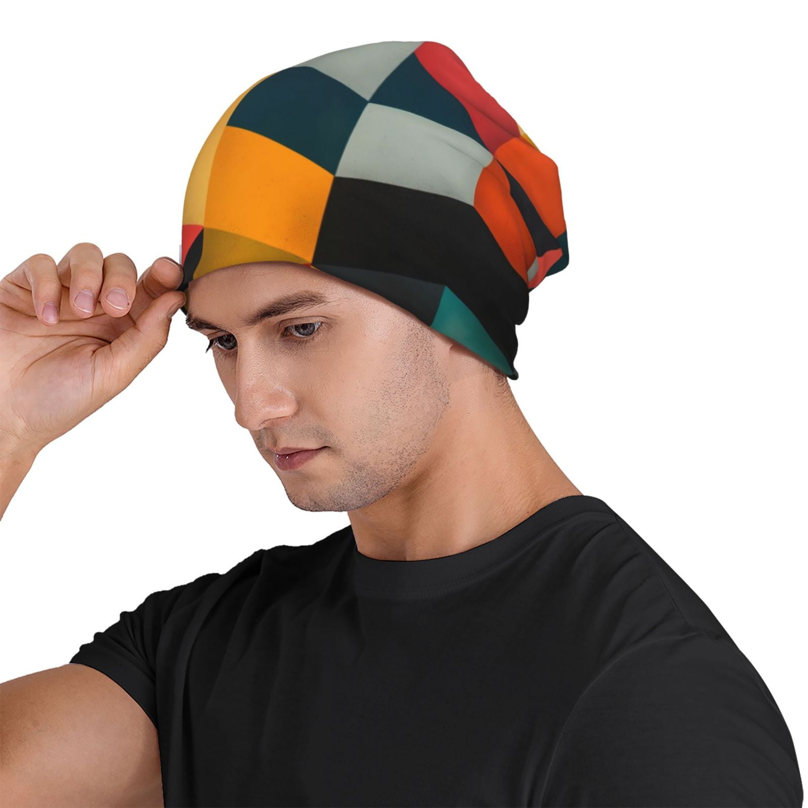 Geometric Cube Pattern Art Pri - Beanie Cuffed Knit บทวิจารณ์และราคา