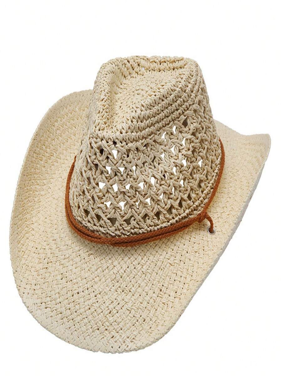 Vintage Hollow Wide Brim Straw - Cowboy Hat Straw บทวิจารณ์และราคา