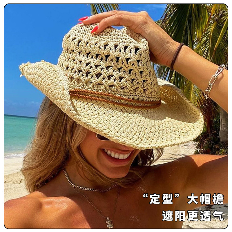 Summer Beach Sunscreen Panama  - Cowboy Hat Straw บทวิจารณ์และราคา